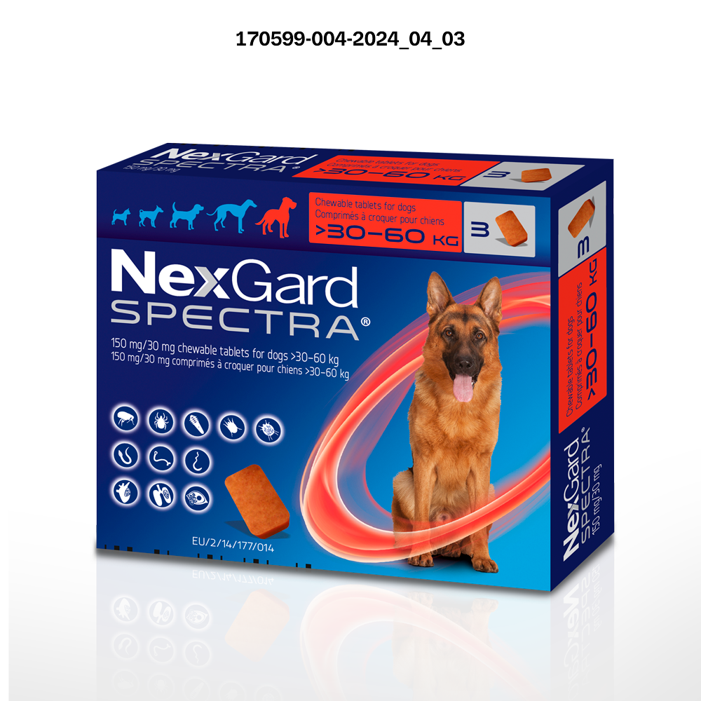 NEXGARD SPECTRAⓇ 150 mg / 30 mg comprimés à croquer pour chiens > 30 – 60 kg
