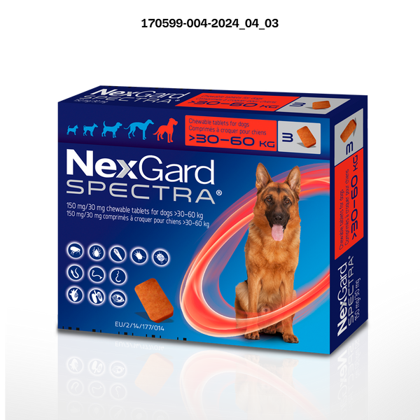NEXGARD SPECTRAⓇ 150 mg / 30 mg comprimés à croquer pour chiens > 30 – 60 kg