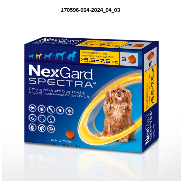 NEXGARD SPECTRAⓇ 19 mg / 4 mg comprimés à croquer pour chiens > 3,5 – 7,5 kg