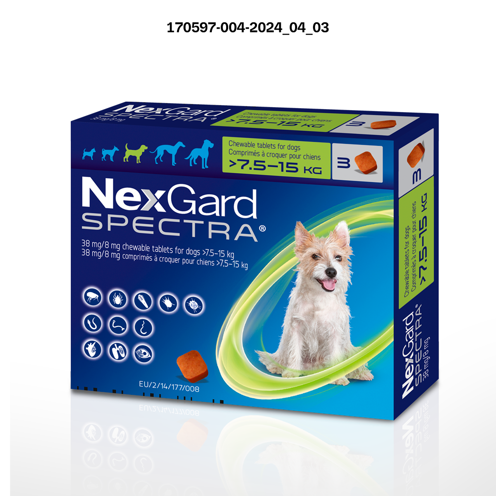 NEXGARD SPECTRAⓇ 38 mg / 8 mg comprimés à croquer pour chiens > 7,5 – 15 kg