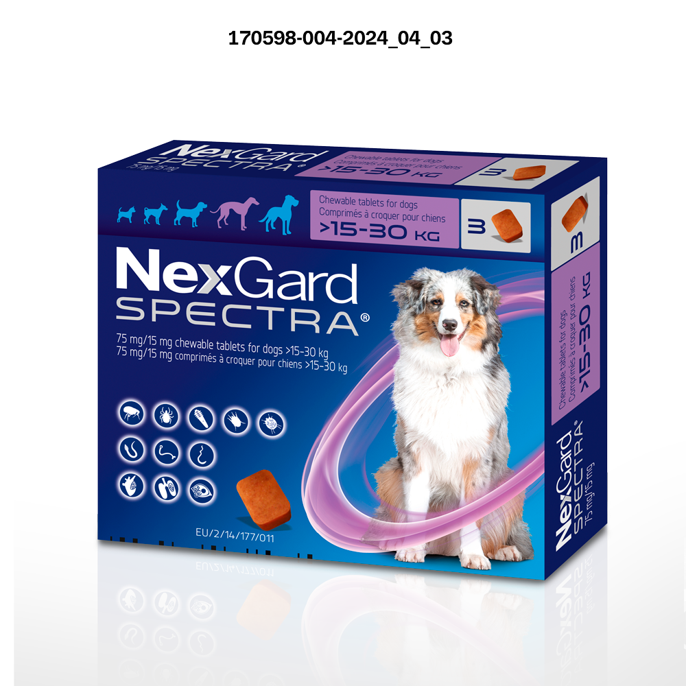 NEXGARD SPECTRAⓇ 75 mg / 15 mg comprimés à croquer pour chiens > 15 – 30 kg