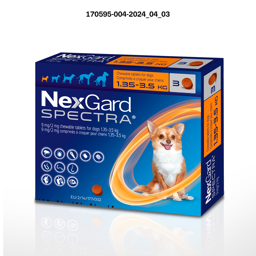 NEXGARD SPECTRAⓇ 9 mg / 2 mg comprimés à croquer pour chiens 1,35 – 3,5 kg