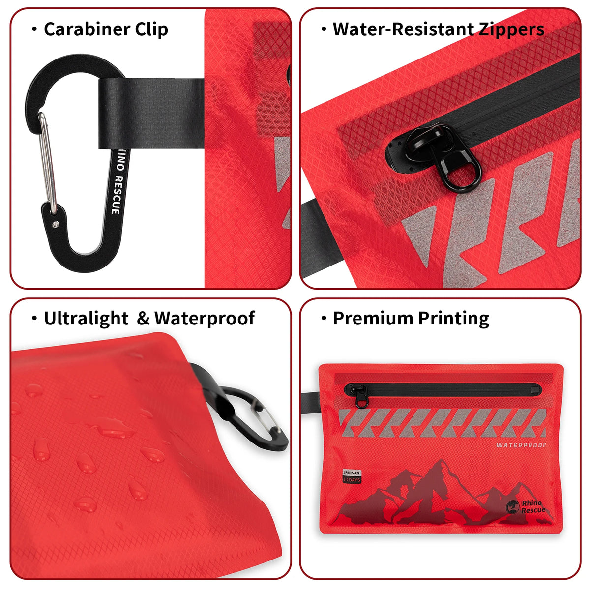Rhino Rescue Petit trousse de premiers secours – Kit médical ultraléger et étanche pour randonnée, sac à dos, cyclisme, véhicules de voyage