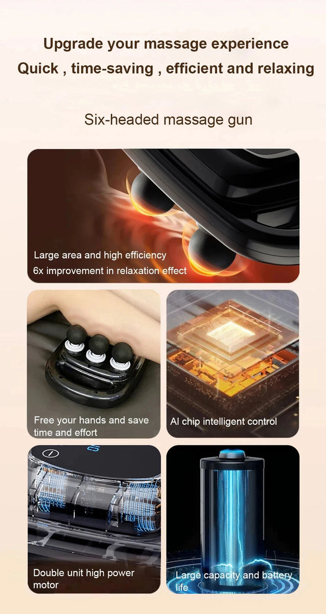 Pistolet de Massage à 6 têtes pour soulager les muscles, Percussion des tissus profonds pour le cou, la colonne cervicale, tout le corps