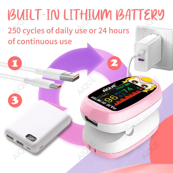 AiQUE dessin animé doigt oxymètre de pouls hibou Rechargeable infantile sang oxygène saturation mètre adulte enfant enfants Oximetro SPO2 TFT