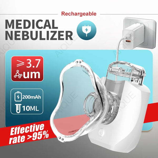 AiQUE Mini nébuliseur médical nébuliseurs portables atomiseurs à ultrasons Portable muet inhalateur d'asthme pour adultes enfant
