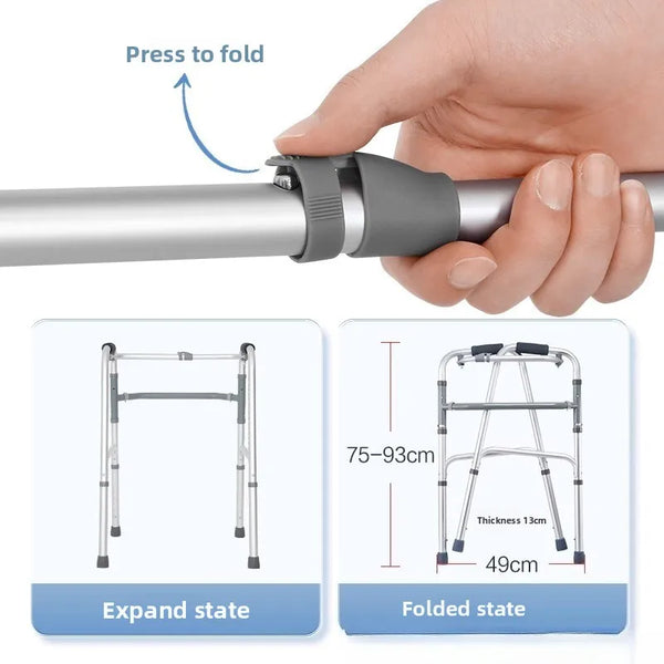 Marcheur pliant en aluminium pour personnes âgées, marcheur de mobilité réglable pour personnes âgées avec 8 niveaux de hauteur, cadre d'aide à la marche léger