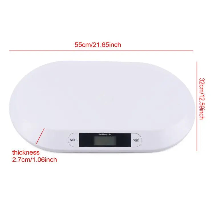 Balance numérique pour bébé 44LBS, avec règle à serviettes, fonction Tare, jauge de contrainte, balance pour bébé, indicateur de surcharge, 3 unités LCD kg/lb/st