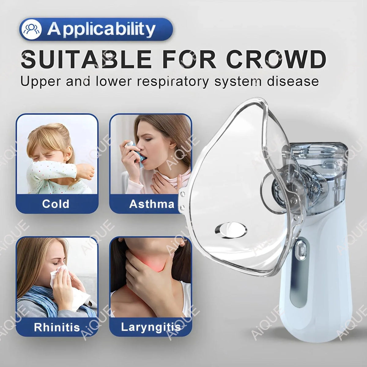 AiQUE nébuliseur médical en maille Rechargeable inhalateur portable dispositif de vapeur Mobile atomiseur portatif silencieux vapeur adulte enfant