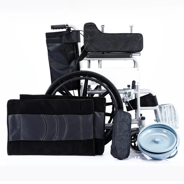 Fauteuil roulant manuel avec commode, cadre en acier robuste, aide à la mobilité pliable pour personnes âgées, roues solides antidéflagrantes