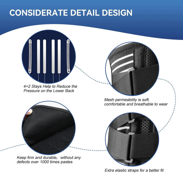 Orthèse dorsale soulagement immédiat des maux de dos, sciatique-conception en maille respirante avec coussinet lombaire- sangles de soutien réglables pour le travail