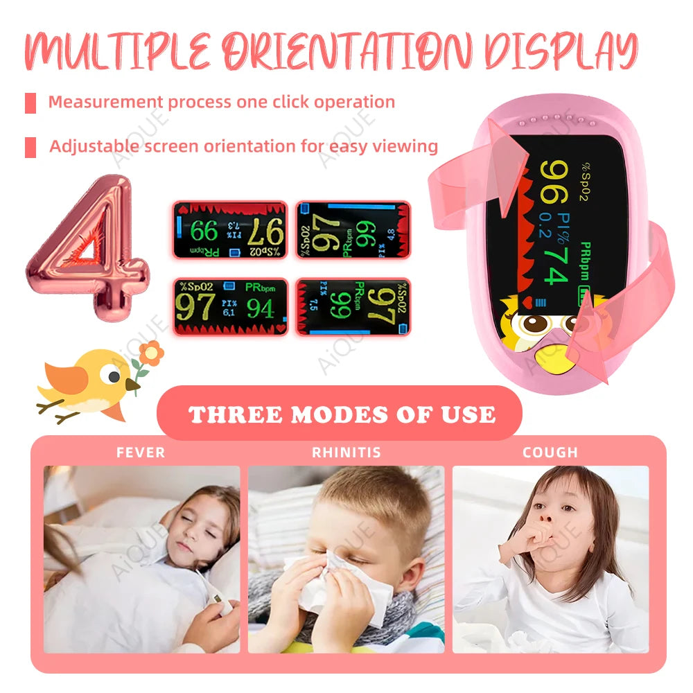 AiQUE dessin animé doigt oxymètre de pouls hibou Rechargeable infantile sang oxygène saturation mètre adulte enfant enfants Oximetro SPO2 TFT