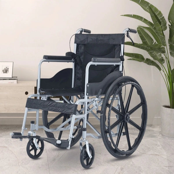 Fauteuil roulant léger pliable, siège souple Portable, chaise de mobilité manuelle pour personnes âgées et handicapées, Double frein, pliage rapide