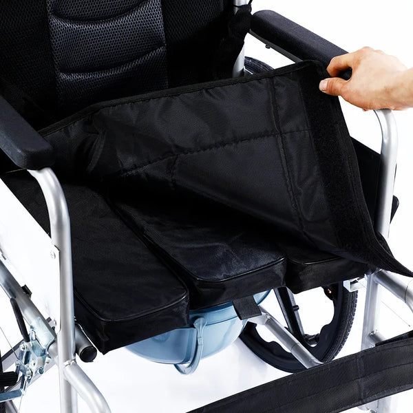 Fauteuil roulant manuel avec commode, cadre en acier robuste, aide à la mobilité pliable pour personnes âgées, roues solides antidéflagrantes