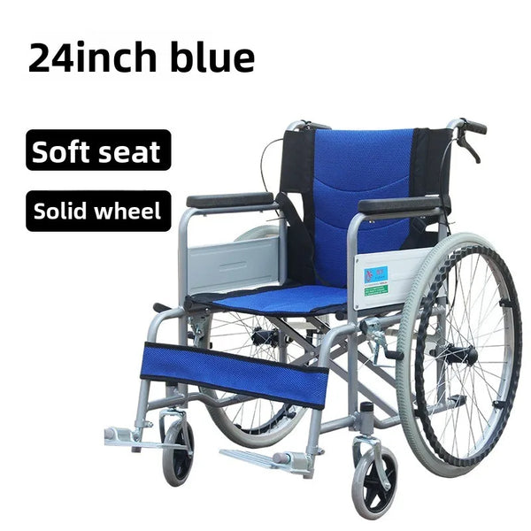 Fauteuil roulant manuel pliable, chaise légère avec cadre en acier au carbone pour personnes âgées, coussin respirant, facile à transporter, charge de 100 kg