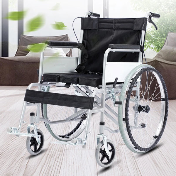 Fauteuil roulant manuel avec commode, cadre en acier robuste, aide à la mobilité pliable pour personnes âgées, roues solides antidéflagrantes
