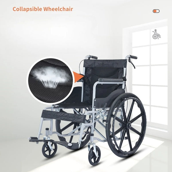Fauteuil roulant léger pliable, siège souple Portable, chaise de mobilité manuelle pour personnes âgées et handicapées, Double frein, pliage rapide