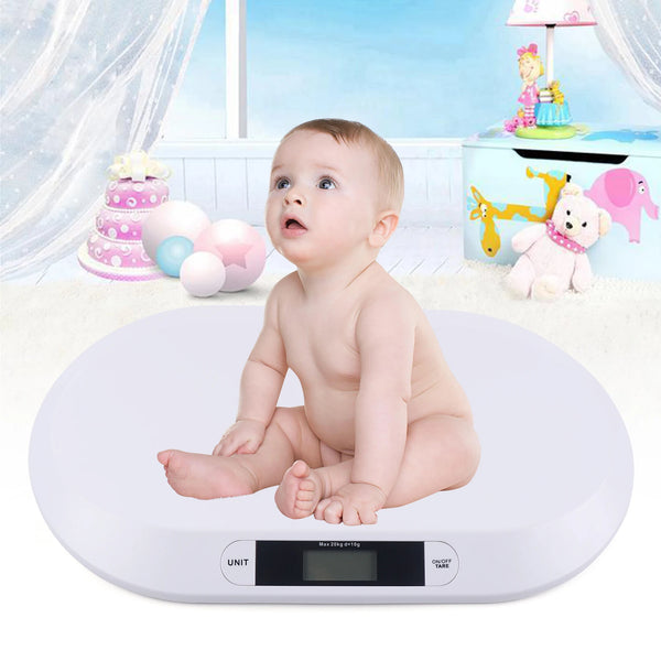 Balance numérique pour bébé 44LBS, avec règle à serviettes, fonction Tare, jauge de contrainte, balance pour bébé, indicateur de surcharge, 3 unités LCD kg/lb/st