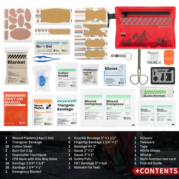 Rhino Rescue Petit trousse de premiers secours – Kit médical ultraléger et étanche pour randonnée, sac à dos, cyclisme, véhicules de voyage