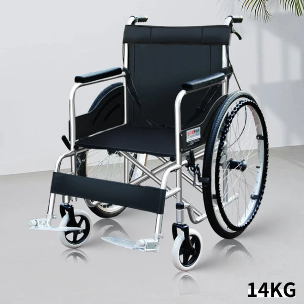 Fauteuil roulant manuel pliable, chaise légère avec cadre en acier au carbone pour personnes âgées, coussin respirant, facile à transporter, charge de 100 kg