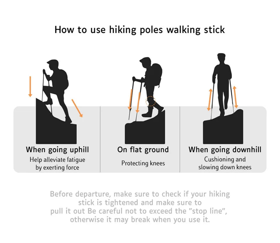 AOLIKES bâton télescopique en alliage d'aluminium bâtons De randonnée bâton De Trekking bâton De marche ultraléger absorbeur canne De marche