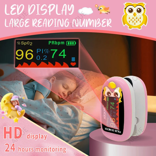 AiQUE dessin animé doigt oxymètre de pouls hibou Rechargeable infantile sang oxygène saturation mètre adulte enfant enfants Oximetro SPO2 TFT