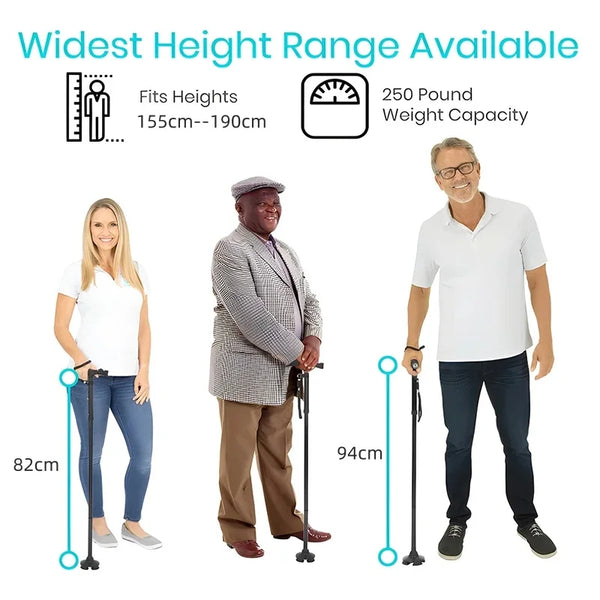 Canne de marche pliante avec lumière LED, légère et réglable, antidérapante, pour adultes, béquille pour personnes âgées