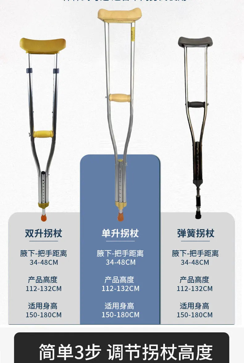 ‌ Béquilles sous les bras en alliage d'aluminium avec Absorption des chocs, double cannes antidérapantes, tube en acier épais réglable pour une mobilité Stable ‌