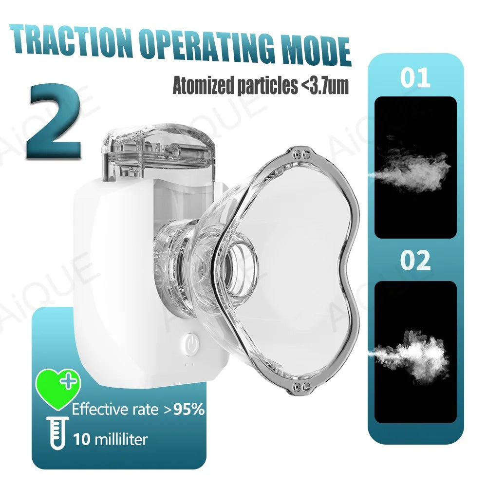 AiQUE Mini nébuliseur médical nébuliseurs portables atomiseurs à ultrasons Portable muet inhalateur d'asthme pour adultes enfant