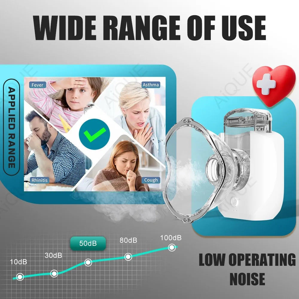 AiQUE Mini nébuliseur médical nébuliseurs portables atomiseurs à ultrasons Portable muet inhalateur d'asthme pour adultes enfant