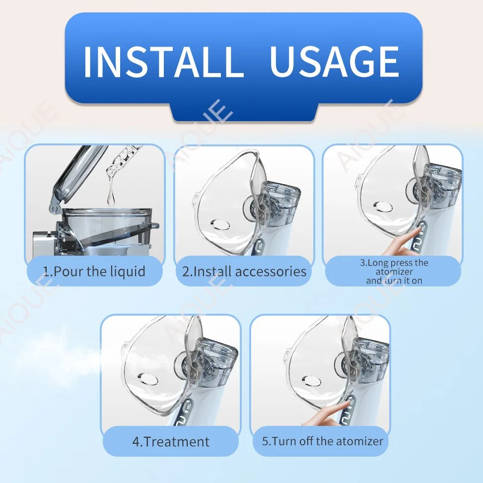 AiQUE nébuliseur médical en maille Rechargeable inhalateur portable dispositif de vapeur Mobile atomiseur portatif silencieux vapeur adulte enfant