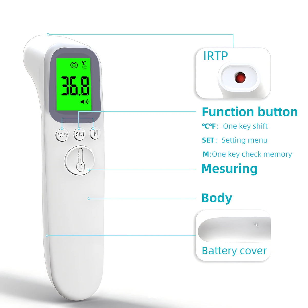 Thermomètre Laser numérique intelligent sans contact, infrarouge médical pour le front et la maison, LCD, rappel de fièvre pour bébé et adulte, corps infantile