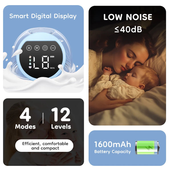 MAMIJOY tire-lait électrique Portable 4 Modes 12 niveaux tire-lait mains libres Portable confort silencieux avec bride 19/24mm EB26