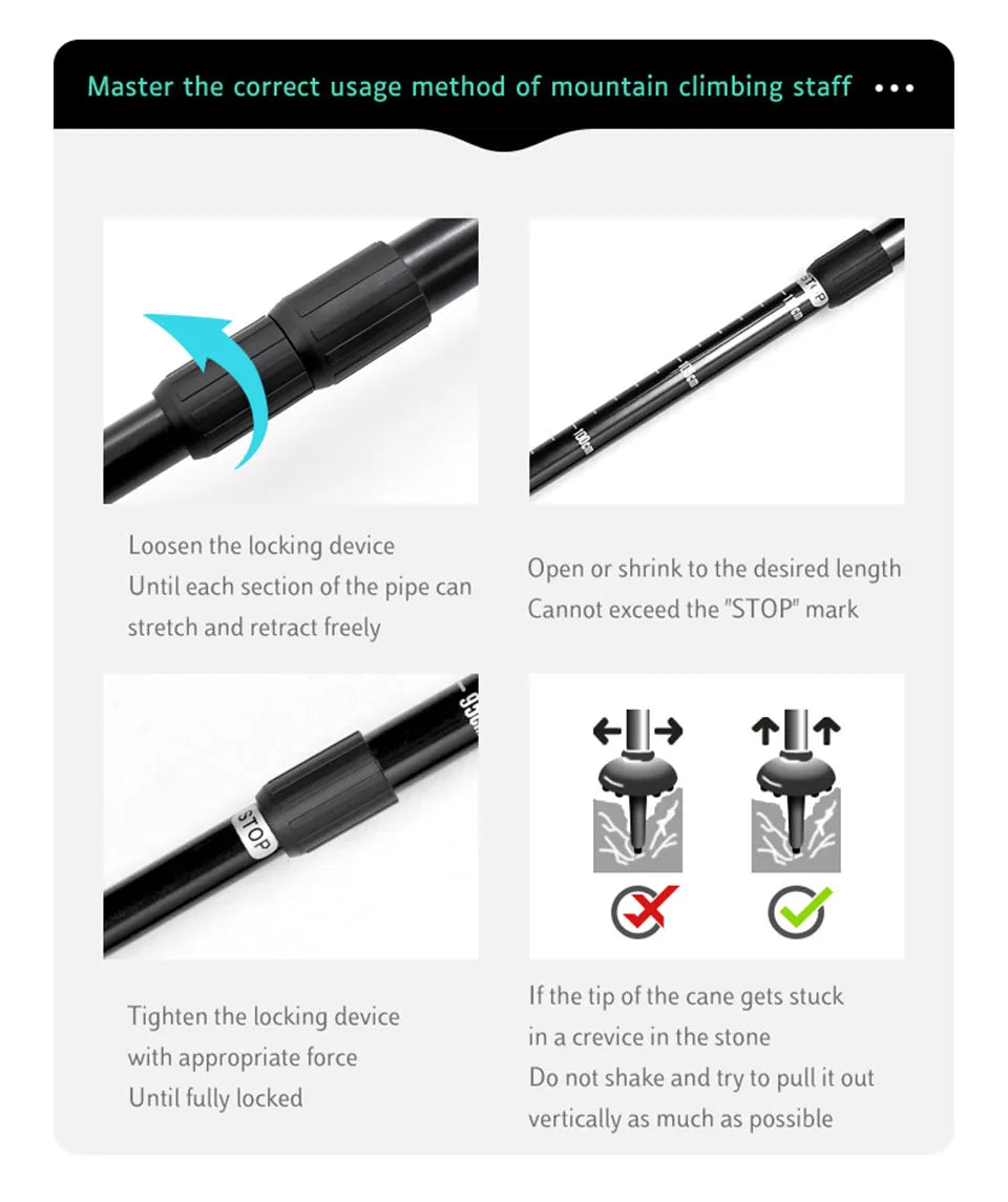 AOLIKES bâton télescopique en alliage d'aluminium bâtons De randonnée bâton De Trekking bâton De marche ultraléger absorbeur canne De marche