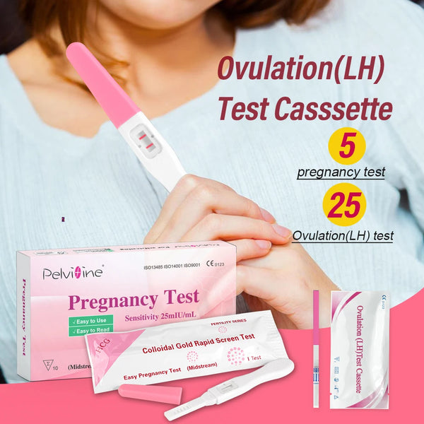 Kit de bandelettes de test d'ovulation et de grossesse Pelvifine : 25 bandelettes d'ovulation et 5 bâtons de test de grossesse - Traqueur précis de fertilité
