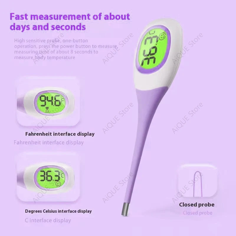 AiQUE Thermomètre 8 secondes rapide numérique fièvre mesure 3 couleurs rétro-éclairé qualité médicale LCD 4 chiffres 0.1 ℃   Précision bébé enfant