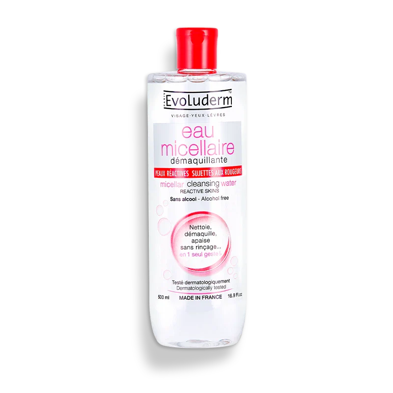 EVOLUDERM Eau Micellaire Démaquillante Peaux Réactives, Sujettes Aux Rougeurs