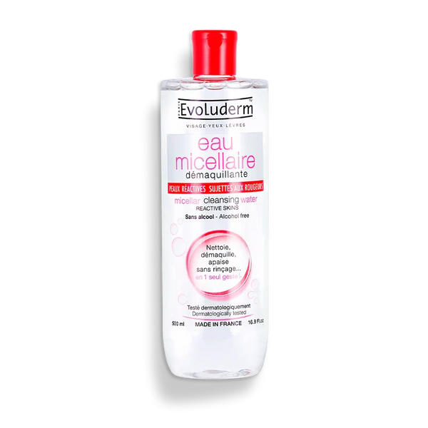 EVOLUDERM Eau Micellaire Démaquillante Peaux Réactives, Sujettes Aux Rougeurs